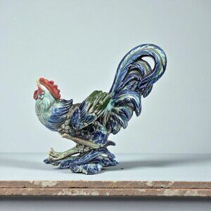 Vintage Lefton Fighting Rooster Wall Hanging  Blue Rooster